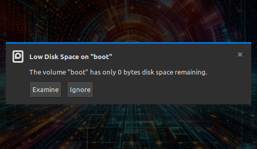 Libérer de l'espace dans la partition /boot : low disk space on boot [Linux Mint]